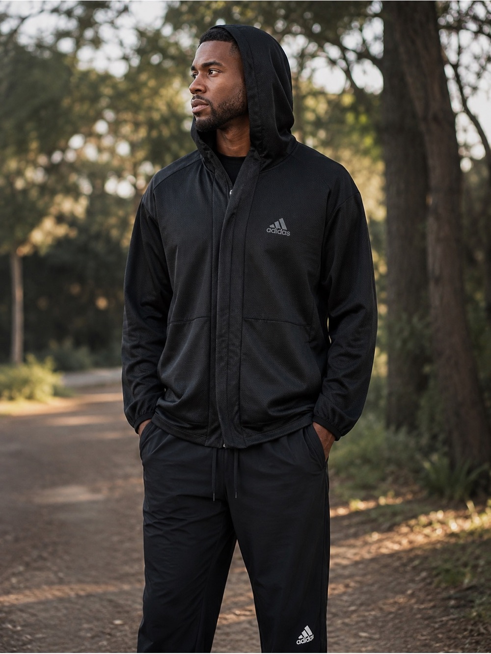 adidas Black Hooded Athletic Jacket